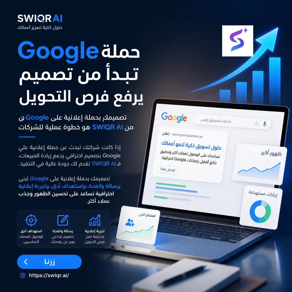 تصميم 2 من حملة إذا كانت شركتك تبحث عن حملة إعلانية على قوقل بتصميم احترافي يدعم زيادة المبيعات، فـ SWIQR AI تق